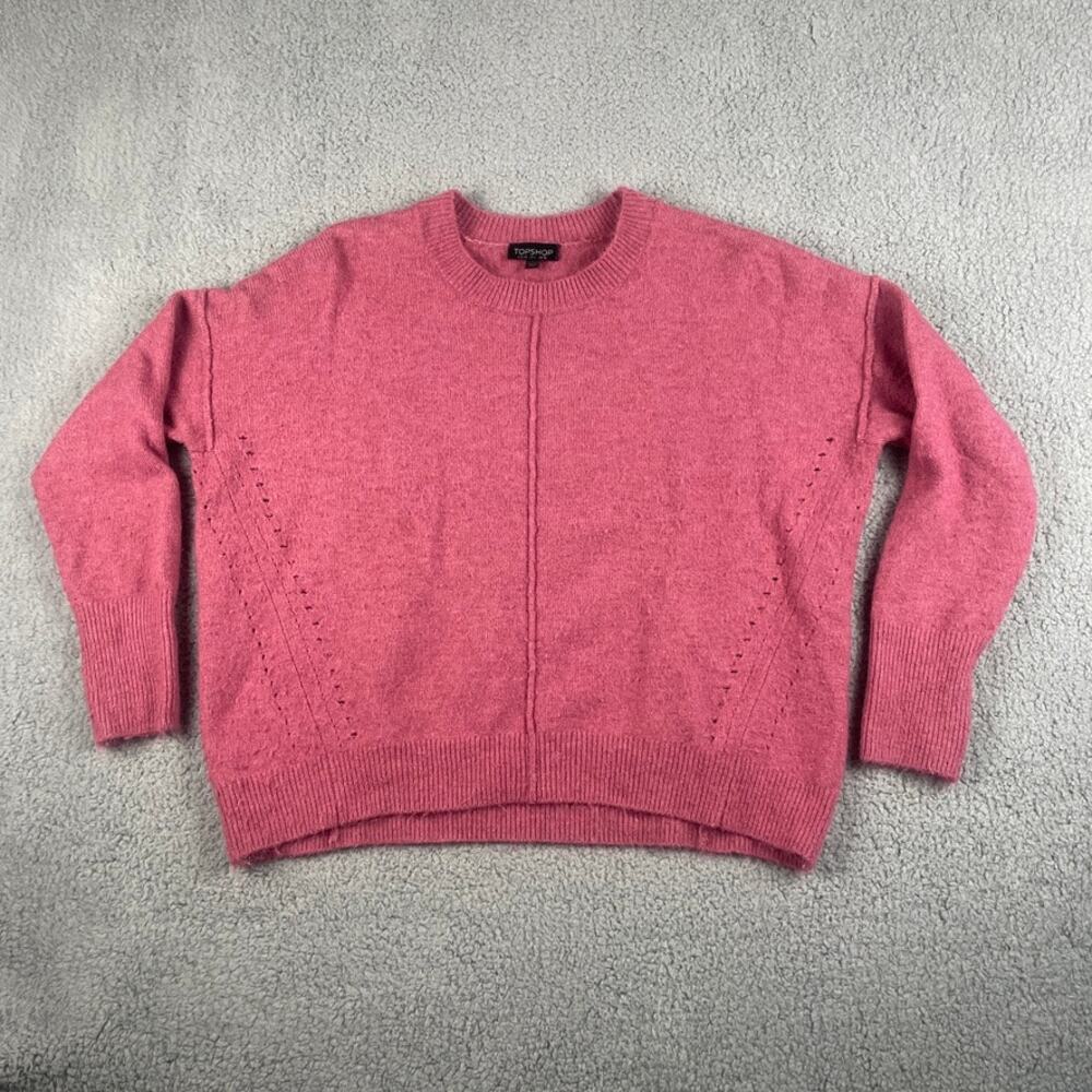 Topshop Women's 6 Pink Acrylic Polyester Elastane Crew Neck Long Sleeve Sweater